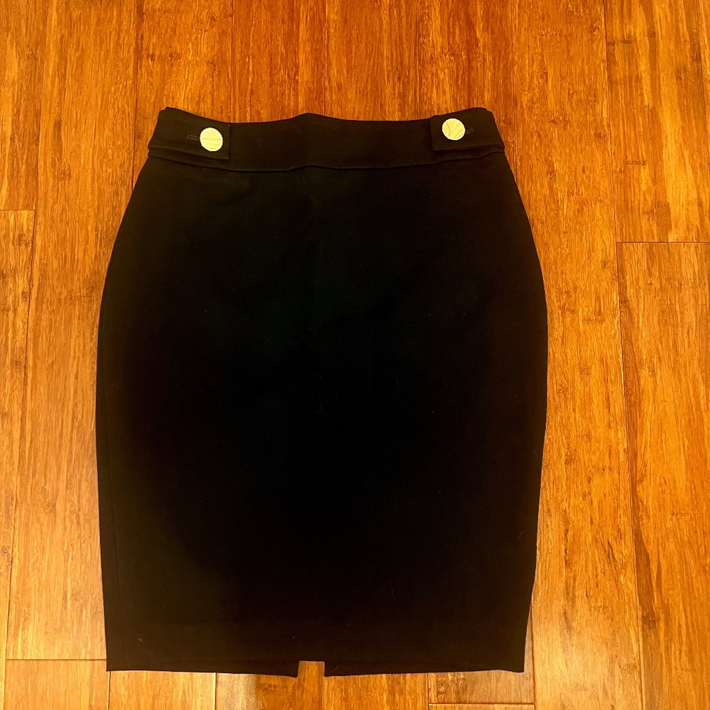 Express Size 0 Black High Rise Pencil Skirt with Gold Button Accents